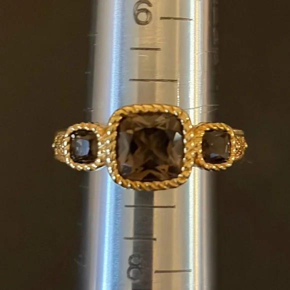 Judith Ripka Estate-Inspired 3 Stone Smoky Quartz Ring, 14K Gold-Clad, size 7
